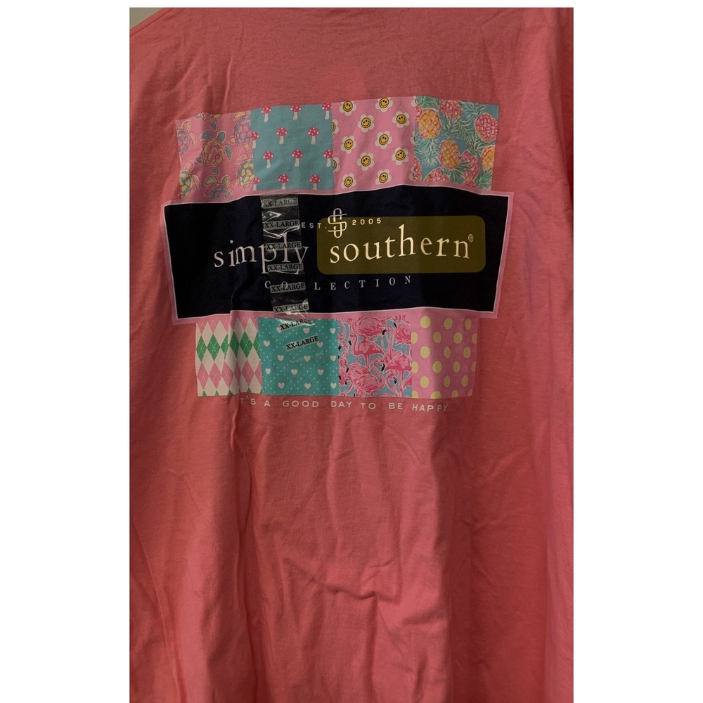 Simply Southern Womens XL Pink Patchwork Graphic TShirt Good Day To Be Happy NWT
